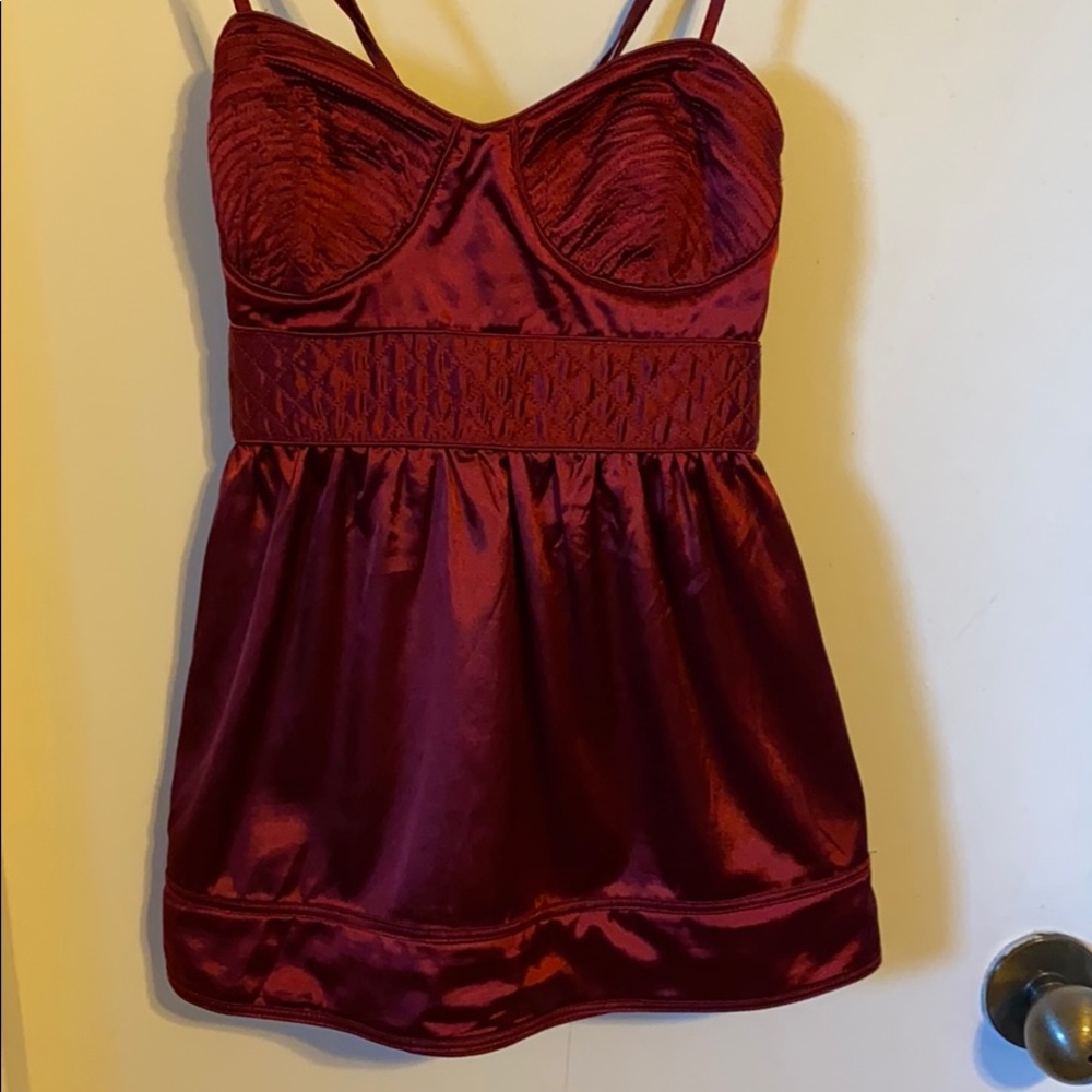 Cranberry red satin spaghetti evening top